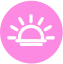White sunrise icon on a pink background.