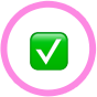 Green checkmark icon inside a pink circle.