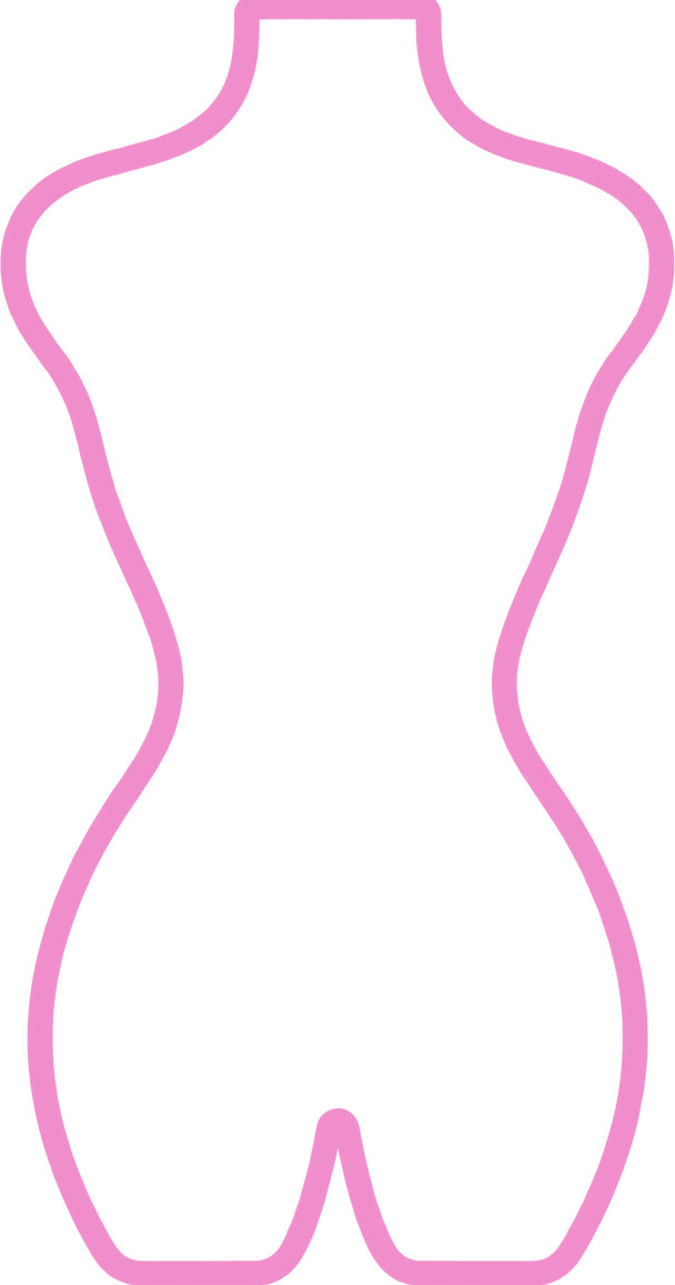 A pink outline of a dress form on a white background.