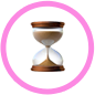 An hourglass with sand inside, encircled by a pink border.