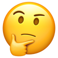 Thinking face emoji with a hand on chin.
