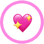 A pink heart with sparkles inside a pink circle.