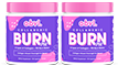 Two pink and purple containers labeled 'BURN' side by side.