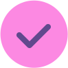 Purple checkmark on a pink background.