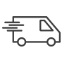 Outline of a delivery truck with motion lines.