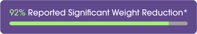 Progress bar showing 92% reported significant weight reduction on purple background.