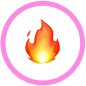 A flame icon inside a pink circle.