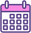 Purple calendar icon with a pink top border.