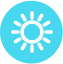 White sun icon on a blue background.
