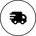 Black delivery truck icon inside a white circle.