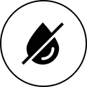Icon of a crossed-out raindrop inside a circle.