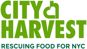 Green text logo reading 'City Harvest Rescuing Food for NYC'.