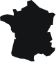 A black silhouette of the geographical outline of mainland France.