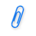 A shiny blue paperclip at an angle on a white background.