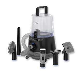 Vacuum cleaner with various attachments on a white background.