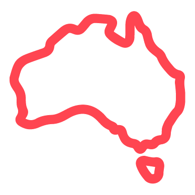 Red outline of Australia's map on a white background.