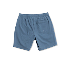 Blue shorts with an elastic waistband and a back pocket.