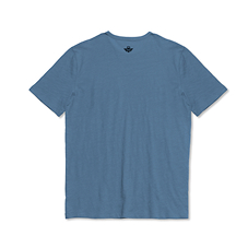 Blue t-shirt shown from the back on a white background.