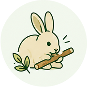An illustration of a small rabbit gnawing on a stick.