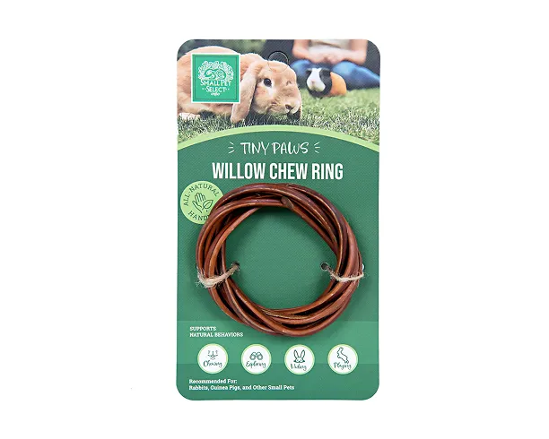 A Small Pet Select Tiny Paws Willow Chew Ring in its packaging against a white background.