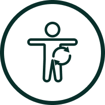 Icon of a person with arrows in a circular motion around the abdomen.