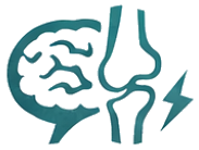 A teal icon of a brain next to a knee joint with a lightning bolt, symbolizing pain.