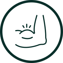 Outline of an elbow with motion lines in a circle.