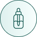 A circular icon with a line drawing of a bottle with a dropper inside.