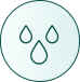 An icon of three water droplets inside a light green circle.
