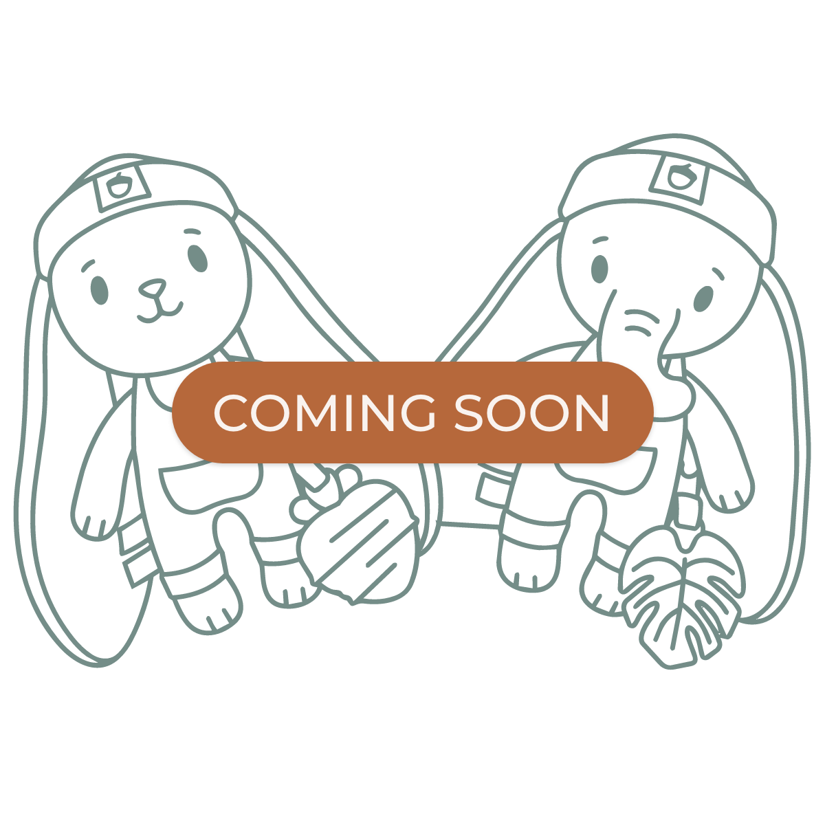 A placeholder image with a cartoon bunny and elephant and a 'Coming Soon' banner.