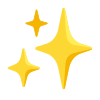 A pixelated graphic of three yellow, four-pointed sparkles of different sizes.