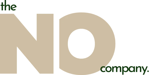 Logo with the words 'the NO company' in beige and green.