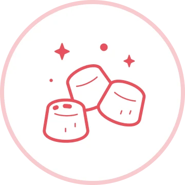 Illustration of three marshmallows with stars around them.