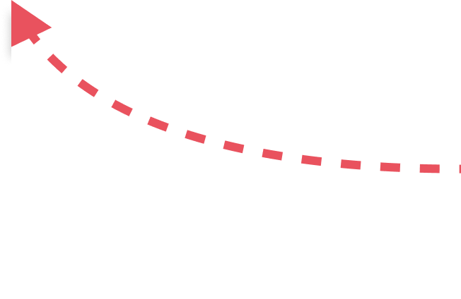 Red dashed arrow curving upwards on a transparent background.