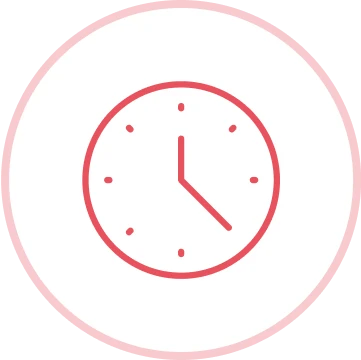 Simple red clock icon with white background.