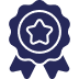 Dark blue icon of an award ribbon with a star in the center.
