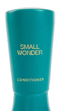 Teal bottle labeled 'Small Wonder Conditioner'.