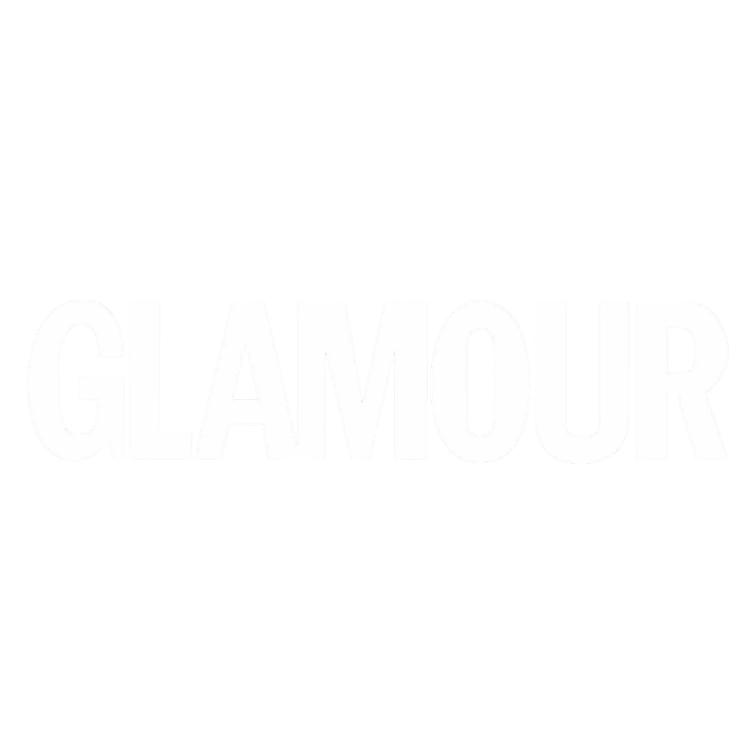 White text 'GLAMOUR' on a black background.