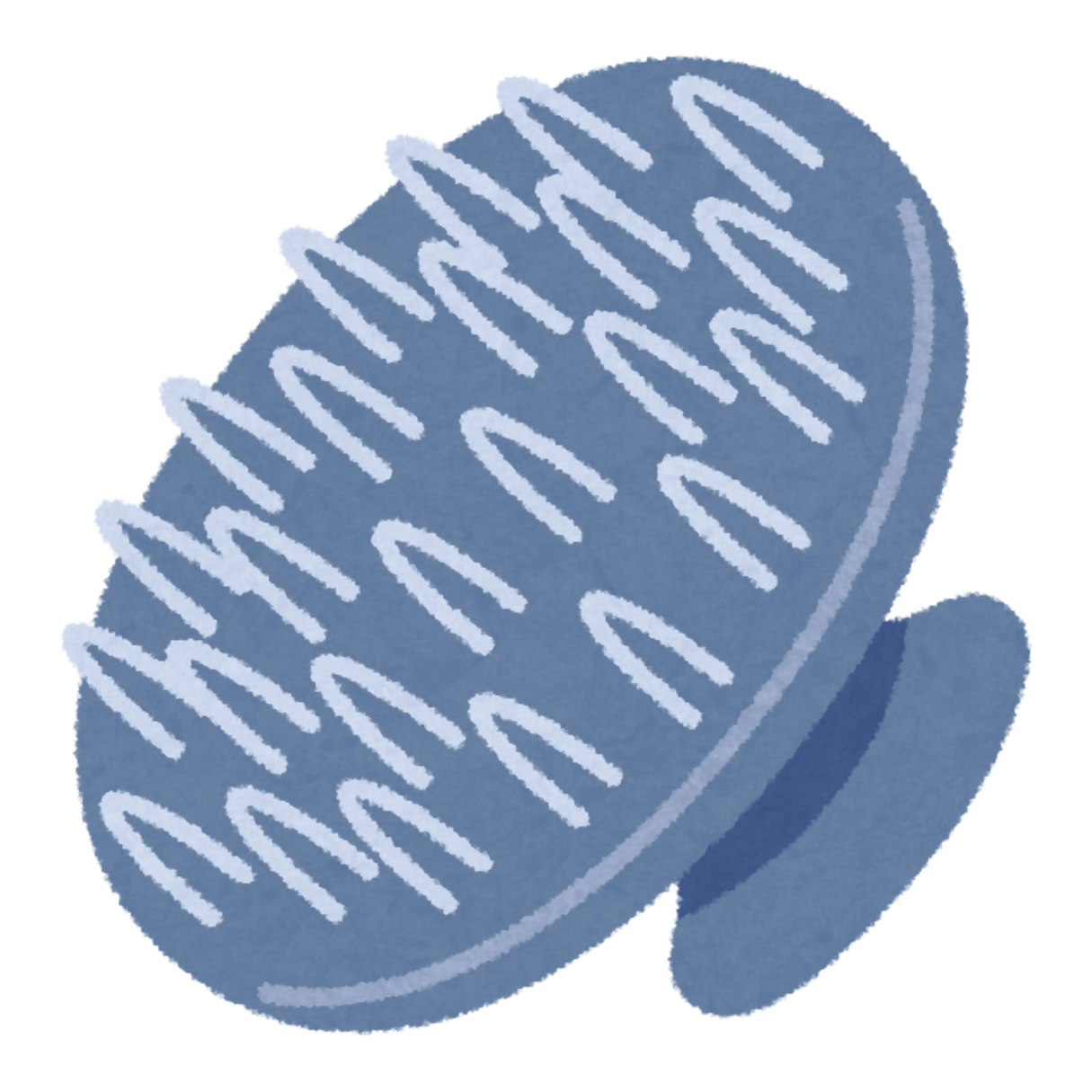 Illustration of a blue silicone scalp massager with bristles.
