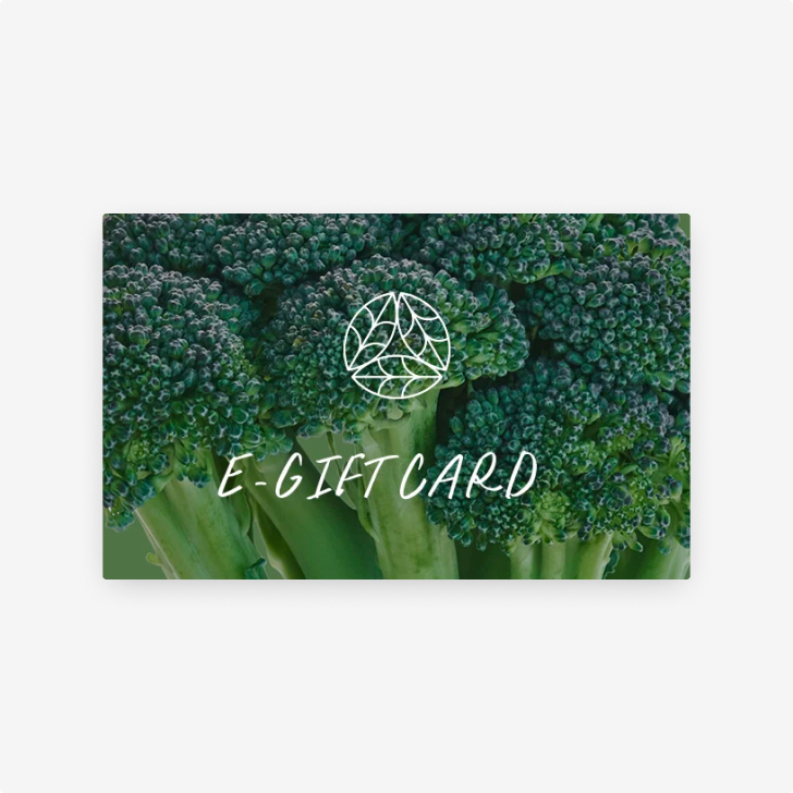 Broccoli with 'E-Gift Card' text and a circular logo.