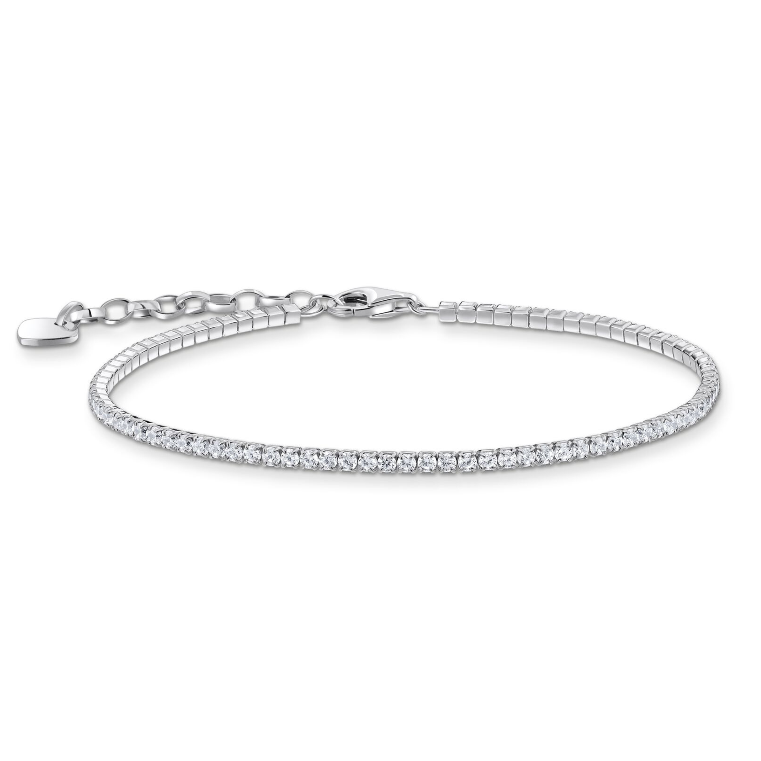 Silver bracelet with a fine chain and small sparkling stones.