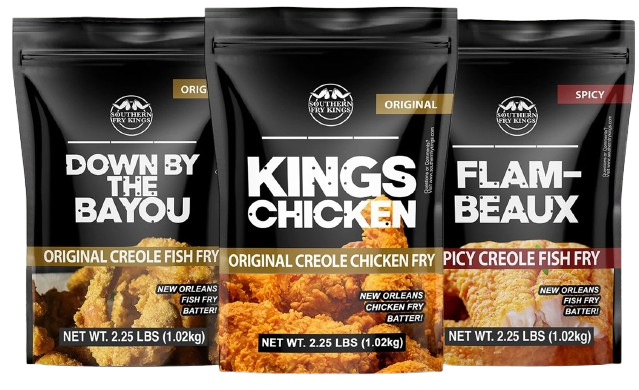 Three bags of Southern Bay Kings Creole fry batter.