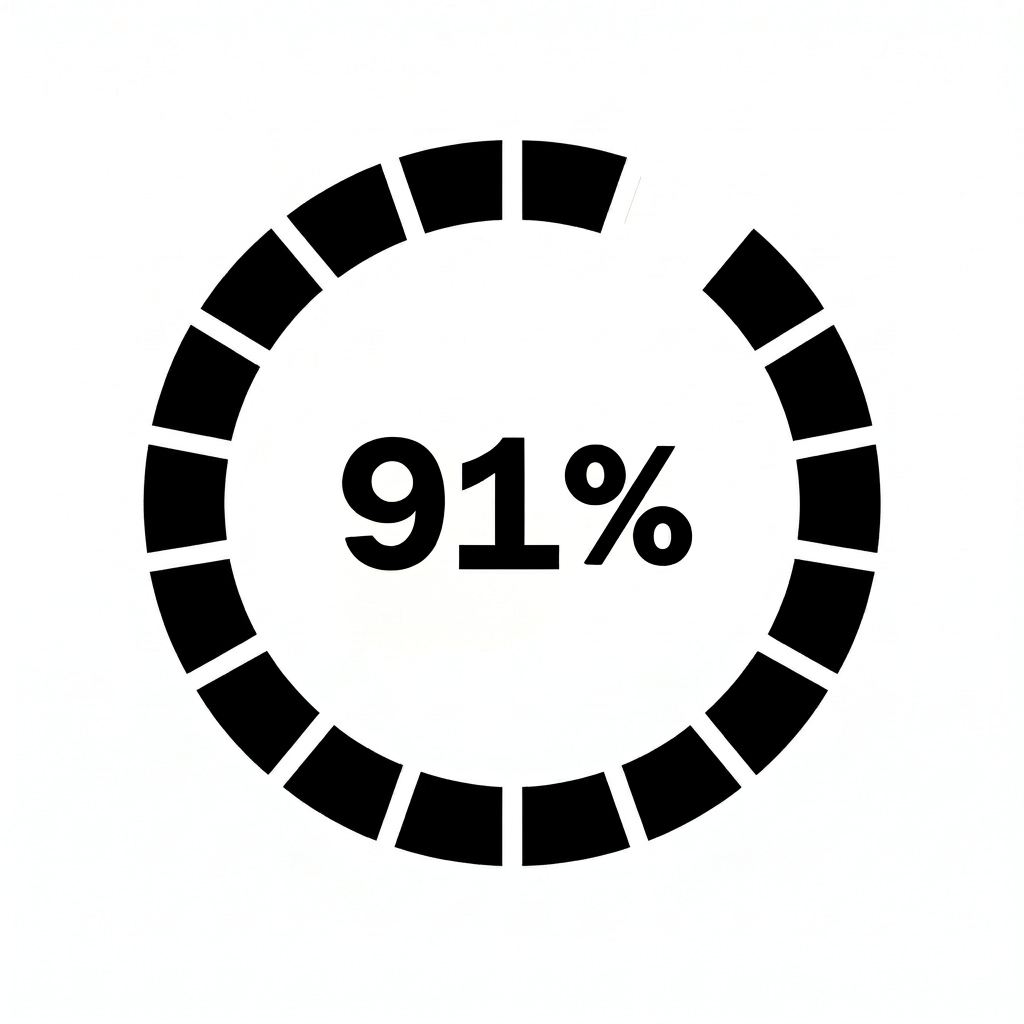 A black and white icon of a circular progress bar showing 91 percent.