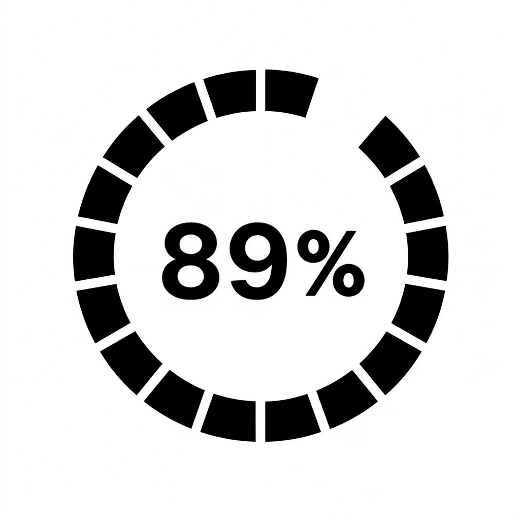 A black circular loading icon on a white background, showing progress at 89%.