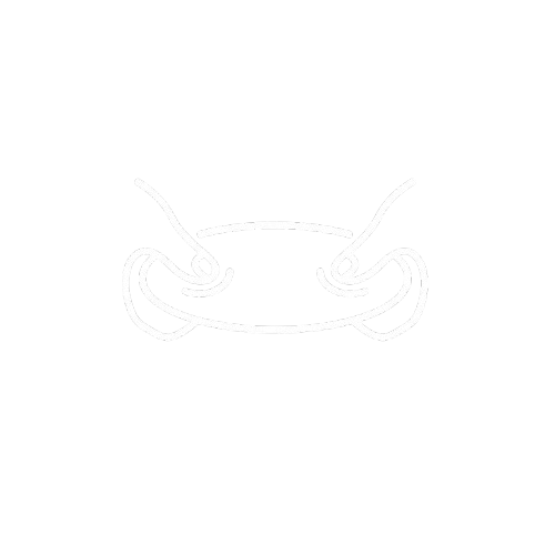 A minimalist white line drawing of two hands stretching an object.