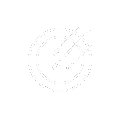 A simple white line icon of a meteor shower within a circle.