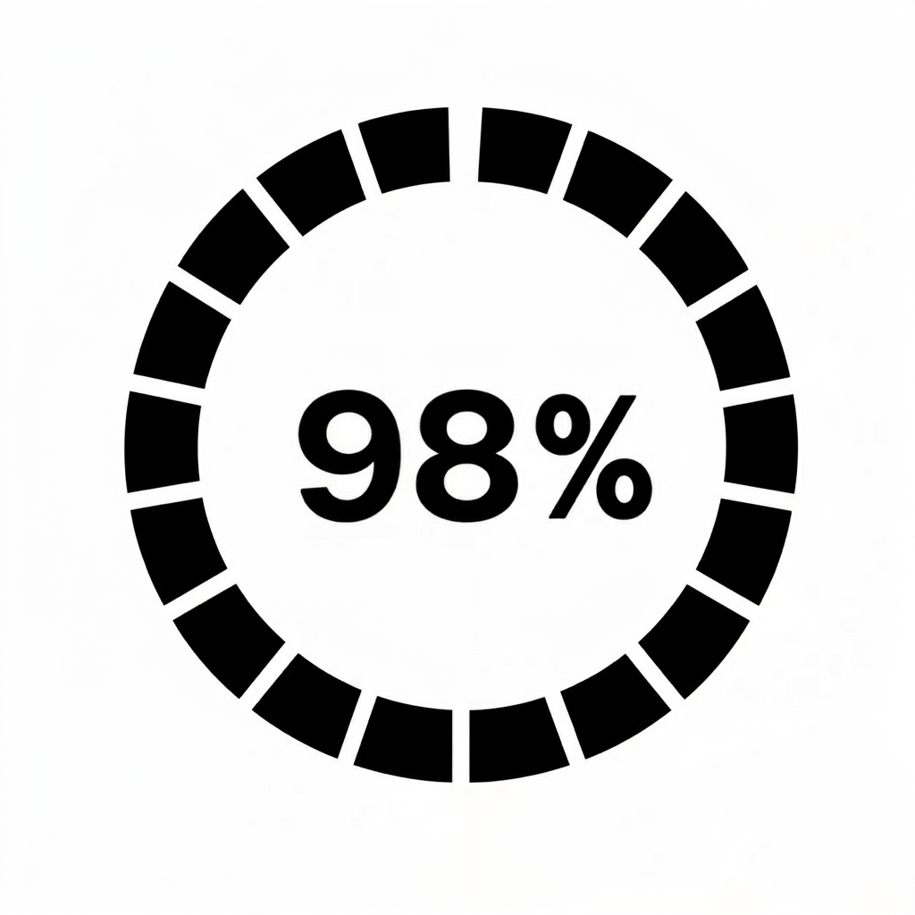 A black circular progress bar icon indicating 98% completion on a white background.