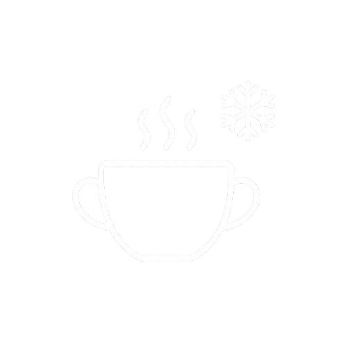A white line icon of a steaming bowl next to a snowflake on a white background.