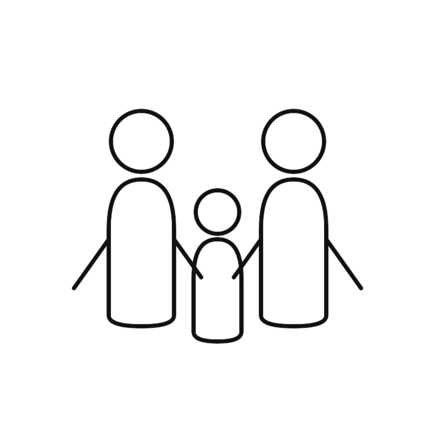 A line drawing icon of two parents and a child holding hands.