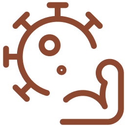 Stylized virus icon with flexed arm, symbolizing strength.